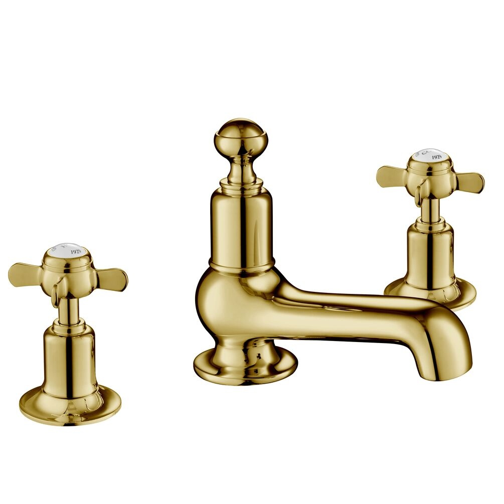 JTP Grosvenor Pinch Polished Gold 3 Tap Hole Deck Mounted Basin Mixer Cut Out